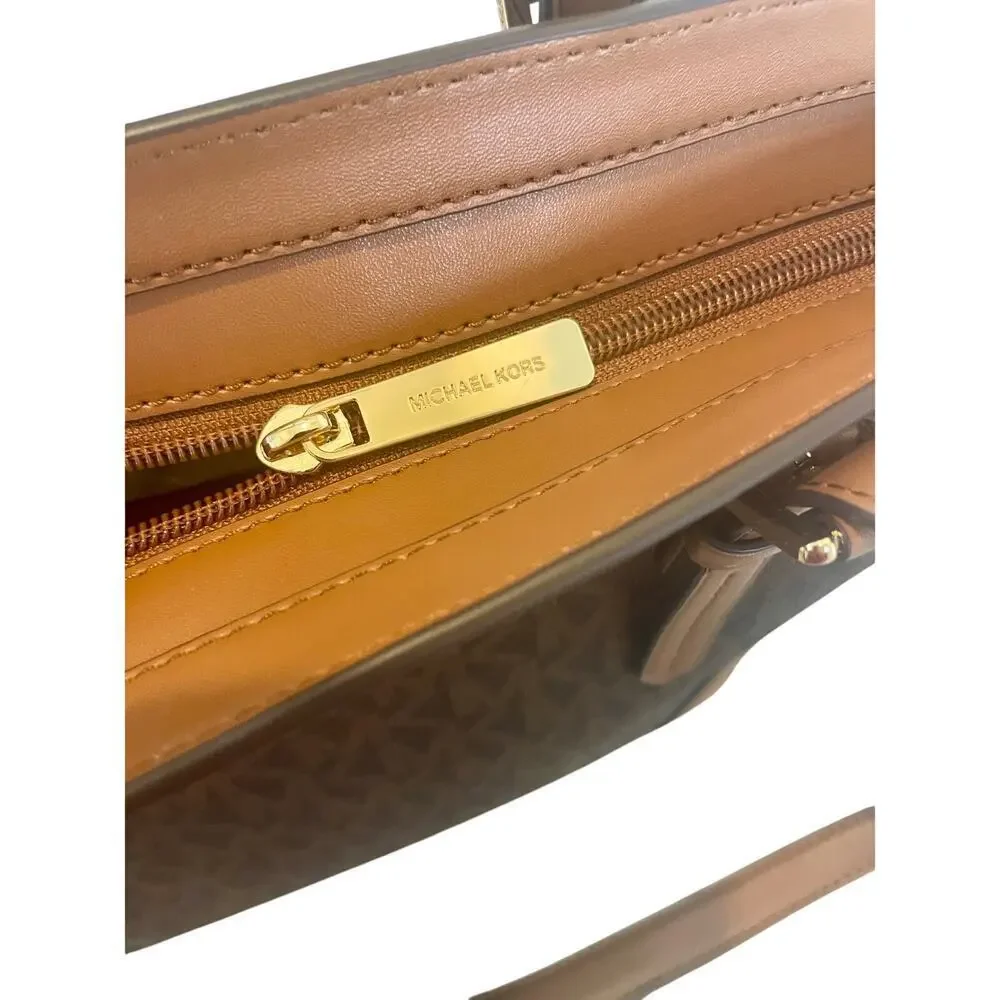 NEW MICHAEL KORS ARIA LARGE TOTE BAG BROWN/ACORN GOLD ACCENTS CARRYALL VERSATILE - Picture 13 of 16